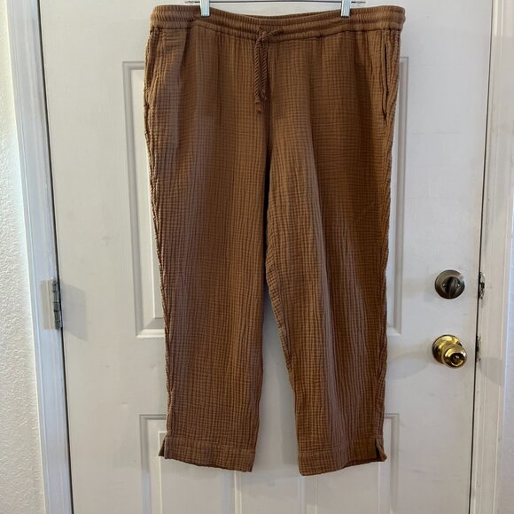 J.Jill Brown Plus-Size Gauze Cotton Summer Casual Pull-On Pants Sz 2x - Picture 2 of 7